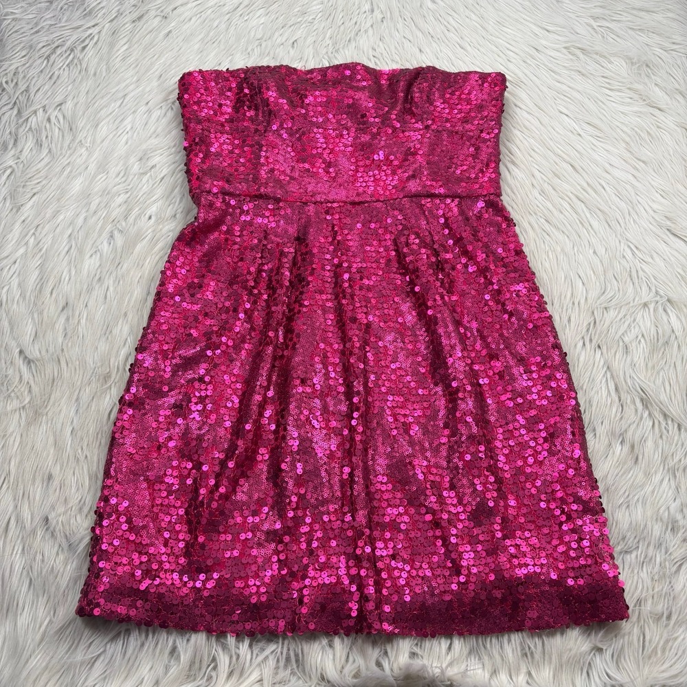 BCBGMAXAZRIA Women's 10 Pink‎ Sequin Strapless Mini Dress Dance HOCO